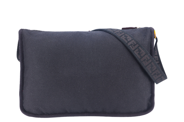 FENDI ZUCCA MESSENGER BAG BLACK CANVAS SILVER HARDWARE WITH DUST COVER
