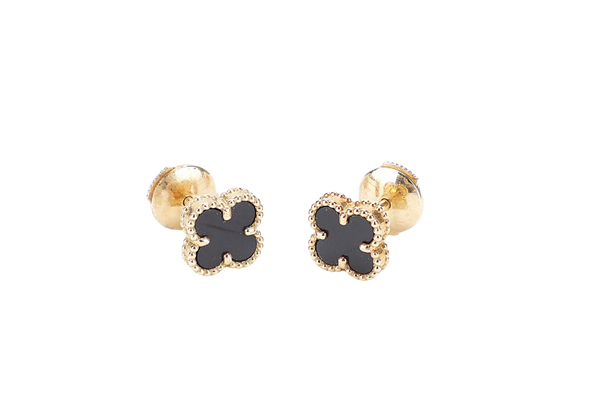 VAN CLEEF & ARPELS SWEET ALHAMBRA BLACK ONYX EARRINGS 18K YELLOW GOLD 2.6G 187109 WITH POUCH