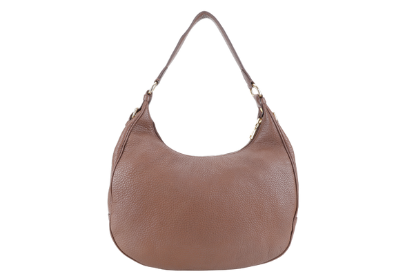 PRADA ZIP TOP HOBO VITELLO DAINO BAG LARGE BROWN LEATHER GOLD HARDWARE NO DUST COVER