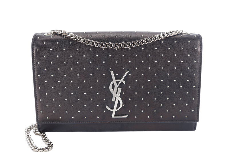 YVES SAINT LAURENT (YSL) STUDDED KATE MEDIUM BLACK LEATHER SILVER HARDWARE NO DUST COVER