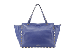 VALENTINO VITELLO SMALL ROCKSTUD BLUE LEATHER TOTE BAG WITH GOLD HARDWARE WITH STRAPS AND DUST COVER