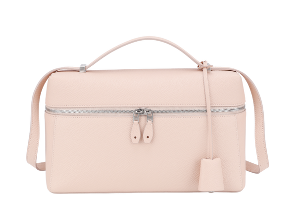 LORO PIANA EXTRA POCKET L27 BUBBLE GUM COLOR (30DU) TEXTURED CALFSKIN SILVER HARDWARE WITH DUST COVER AND BOX