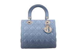 CHRISTIAN DIOR LADY DIOR MEDIUM BLUE GRADIENT SILVER HARDWARE WITH CARD, STRAPS AND DUST COVER