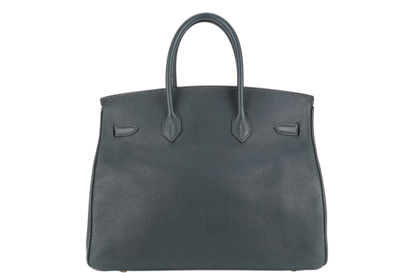 HERMES BIRKIN 35 STAMP E (YEAR 2001) VERT FONCE TOGO LEATHER GOLD HARDWARE WITH KEYS&LOCK AND DUST COVER