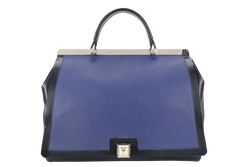 FURLA CORTINA TOP HANDLER SATCHEL BAG 34CM BLUE BLACK CALF LEATHER GOLD HARDWARE