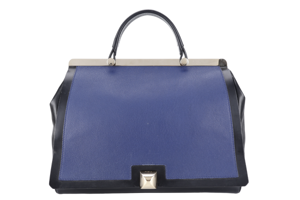 FURLA CORTINA TOP HANDLER SATCHEL BAG 34CM BLUE BLACK CALF LEATHER GOLD HARDWARE