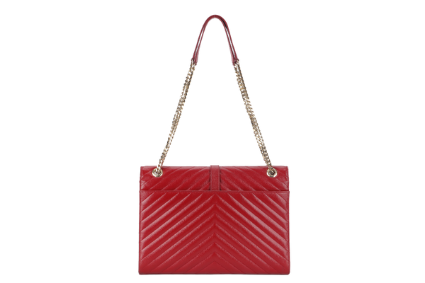 YVES SAINT LAURENT (YSL) LARGE ENVELOPE BAG RED CHEVRON QUILTED LEATHER GOLD HARDWARE NO DUST COVER