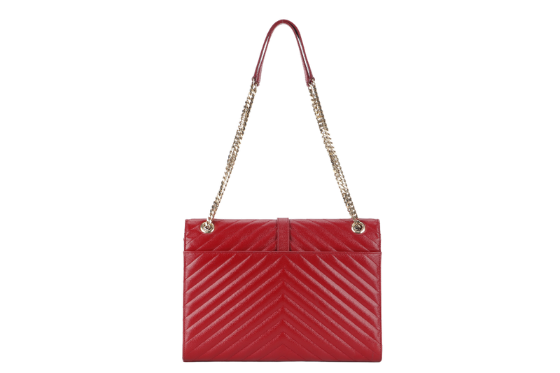 YVES SAINT LAURENT (YSL) LARGE ENVELOPE BAG RED CHEVRON QUILTED LEATHER GOLD HARDWARE NO DUST COVER