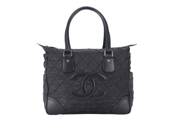 CHANEL PARIS NEW YORK TOTE BAG (1082xxxx) BLACK NYLON SILVER HARDWARE WITH CARD