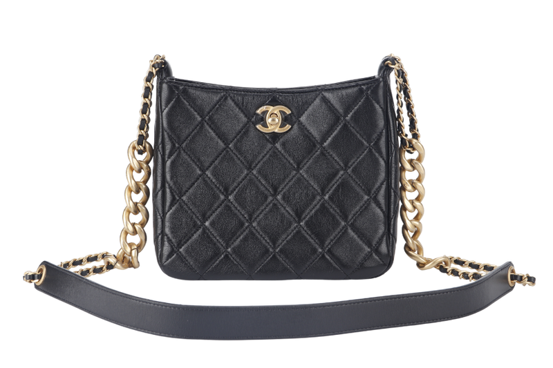 CHANEL 22P HOBO BAG (K63xxxx) BLACK SMALL LAMBSKIN GOLD HARDWARE WITH DUST COVER AND BOX