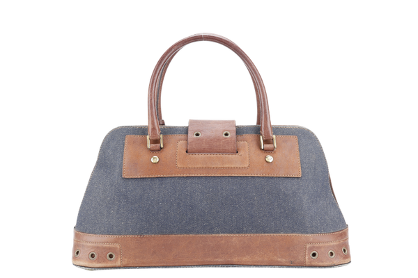 CHRISTIAN DIOR STREET CHIC TROTTER BAG BROWN LEATHER BLUE DEMIN GOLD HARDWARE NO DUST COVER