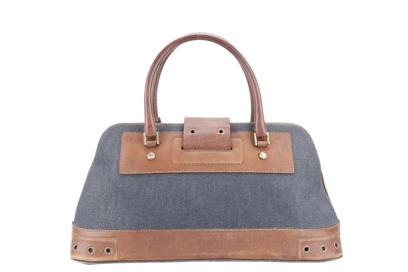 CHRISTIAN DIOR STREET CHIC TROTTER BAG BROWN LEATHER BLUE DEMIN GOLD HARDWARE NO DUST COVER