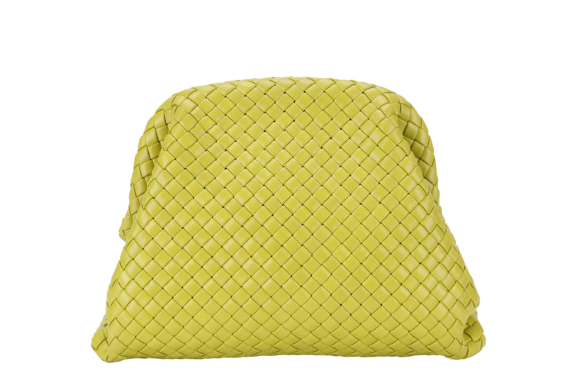 BOTTEGA VENETA FRAME CLUTCH NEON GREEN INTRECCIATO LEATHER WITH DUST COVER