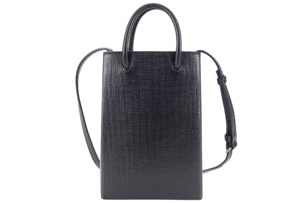 BALENCIAGA SHOPPING PHONE HOLDER BAG BLACK LEATHER SILVER HARDWARE NO DUST COVER