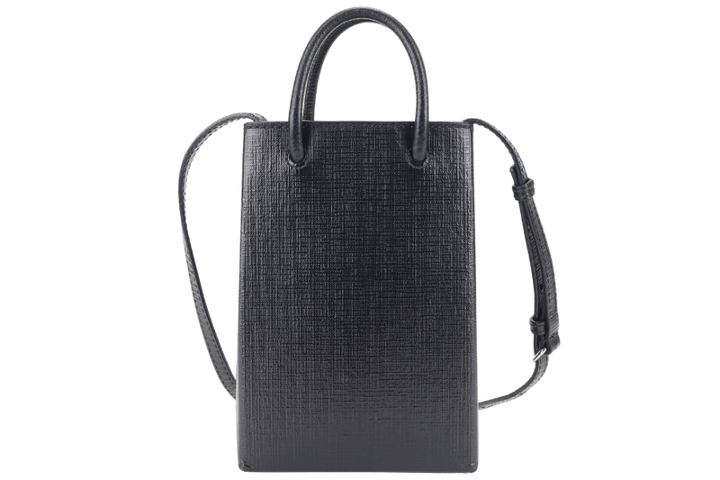 BALENCIAGA SHOPPING PHONE HOLDER BAG BLACK LEATHER SILVER HARDWARE NO DUST COVER
