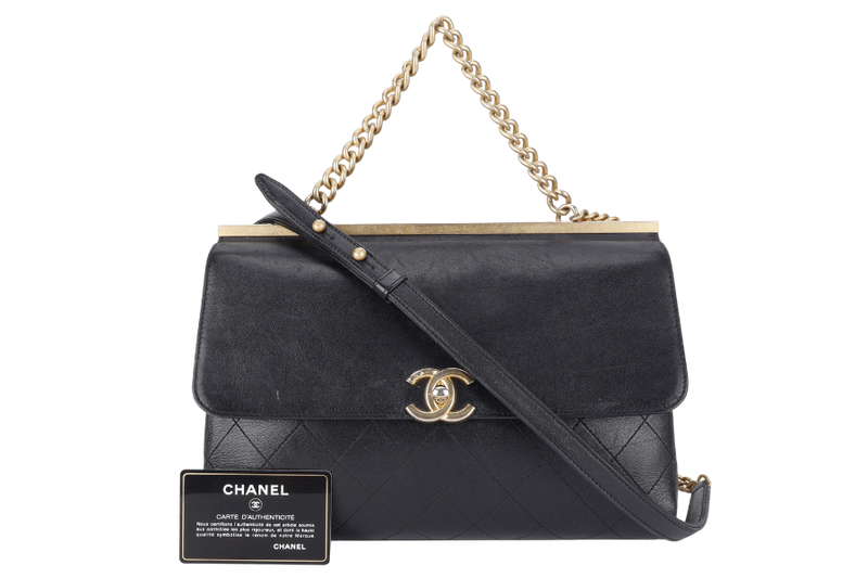 CHANEL STITCHED LAMBSKIN COCO LUXE MEDIUM FLAP BAG BLACK GOLD HARDWARE WITH CARD NO DUST COVER