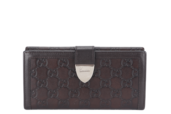 GUCCI GG LONG WALLET (231837 496085) BROWN LEATHER WITH BOX