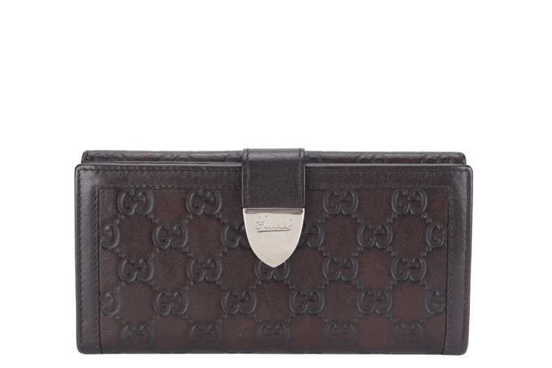 GUCCI GG LONG WALLET (231837 496085) BROWN LEATHER WITH BOX