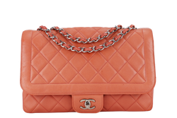 CHANEL COCO RIDER FLAP BAG (1465xxxx) LARGE PINK LAMBSKIN SILVER HARDWARE WITH CARD