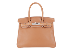 HERMES BIRKIN 30 GOLD SWIFT LEATHER STAMP N SQUARE (YEAR 2010) SILVER HARDWARE WITH LOCK&KEYS, DUST COVER AND ORGANISER