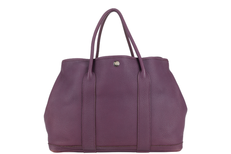 HERMES GARDEN PARTY 36 STAMP O (YEAR 2011) PRUNE COLOUR NEGONDA LEATHER SILVER HARDWARE WITH DUST COVER