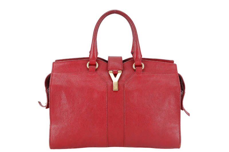 YVES SAINT LAURENT (YSL) CABAS CHYC BURGUNDY CALF LEATHER GOLD HARDWARE WITH LONG STRAPS NO DUST COVER