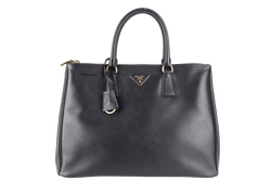 PRADA BN1786 DOUBLE ZIP TOTE BAG BLACK SAFFIANO LUX LEATHER GOLD HARDWARE WITH DUST COVER AND CARD