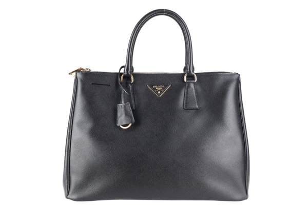 PRADA BN1786 DOUBLE ZIP TOTE BAG BLACK SAFFIANO LUX LEATHER GOLD HARDWARE WITH DUST COVER AND CARD