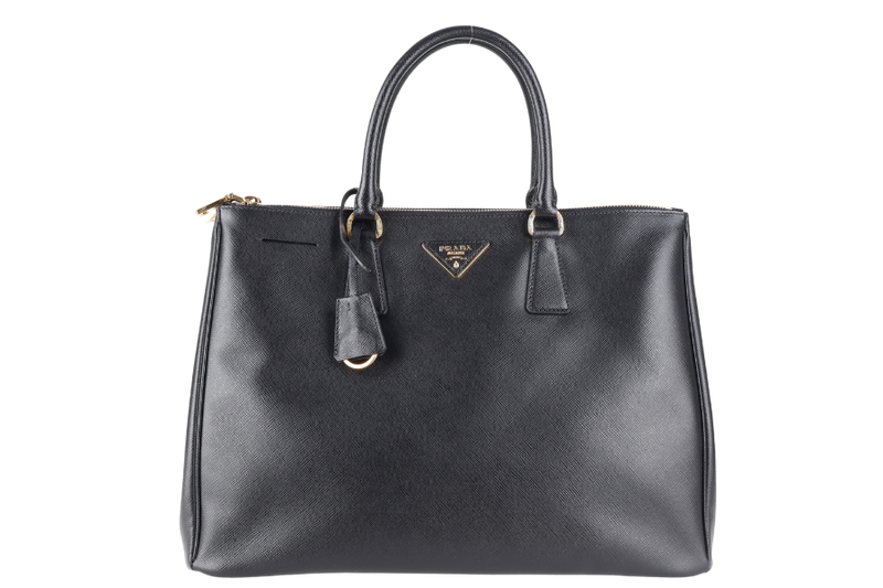 PRADA BN1786 DOUBLE ZIP TOTE BAG BLACK SAFFIANO LUX LEATHER GOLD HARDWARE WITH DUST COVER AND CARD