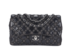 CHANEL CLASSIC FLAP JUMBO (1430xxxx ) BLACK PATENT LACE SILVER HARDWARE NO CARD WITH BOX AND DUST COVER