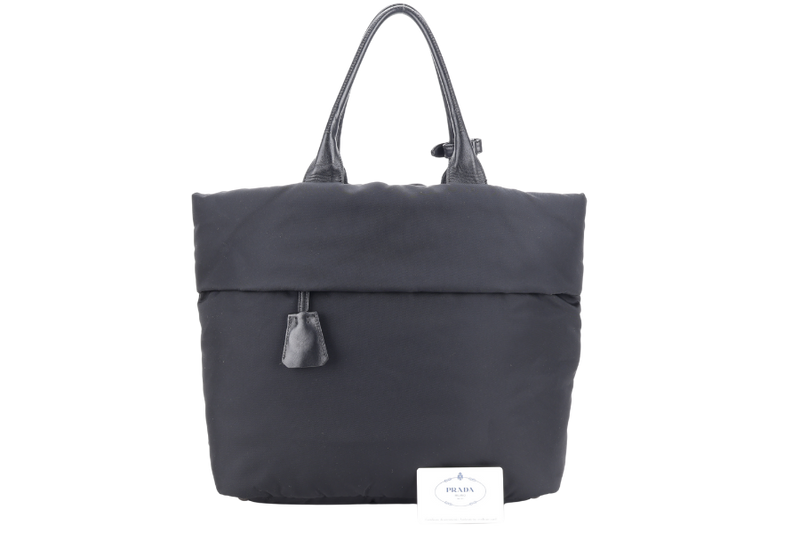 PRADA B4521V TESSUTO NAPPA REVERSIBLE TOTE NERO RUTHENIUM HARDWARE WITH CARD