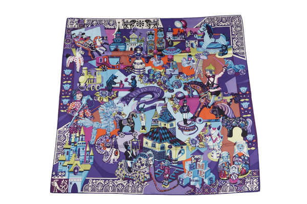 HERMES SCARF RUSSIAN DOLLS BLUE AND PURPLE 90CM X 90CM NO BOX