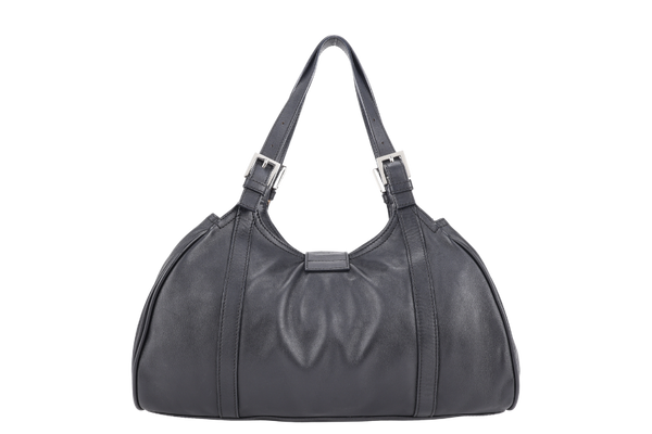 FENDI BLACK LEATHER SHOULDER BAG SILVER HARDWARE NO DUST COVER