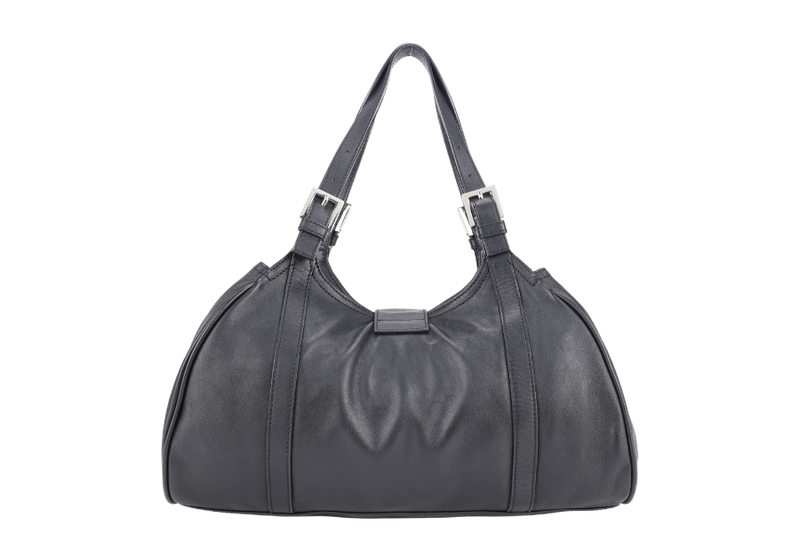 FENDI BLACK LEATHER SHOULDER BAG SILVER HARDWARE NO DUST COVER