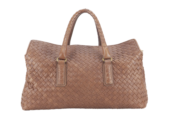 BOTTEGA VENETA WOMAN BOSTON BAG MEDIUM BROWN LEATHER GOLD HARDWARE WITH DUST COVER