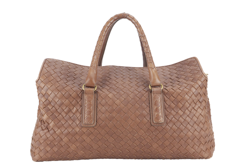 BOTTEGA VENETA WOMAN BOSTON BAG MEDIUM BROWN LEATHER GOLD HARDWARE WITH DUST COVER