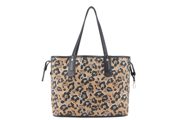 MCM VISETOS REVERSIBLE TOTE BAG MEDIUM LEOPARD LEATHER GOLD HARDWARE NO DUST COVER