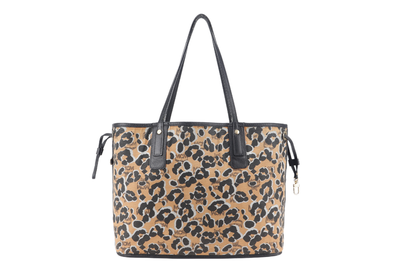 MCM VISETOS REVERSIBLE TOTE BAG MEDIUM LEOPARD LEATHER GOLD HARDWARE NO DUST COVER