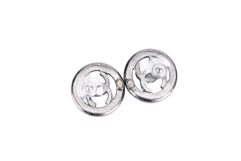 chanel 2.3cm grey coated cc earrings, with box