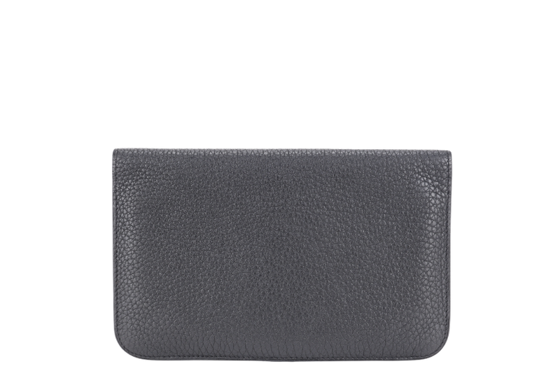HERMES DOGON DUO WALLET STAMP O SQUARE (YEAR 2011) NOIR TOGO LEATHER SILVER HARDWARE WITH BOX