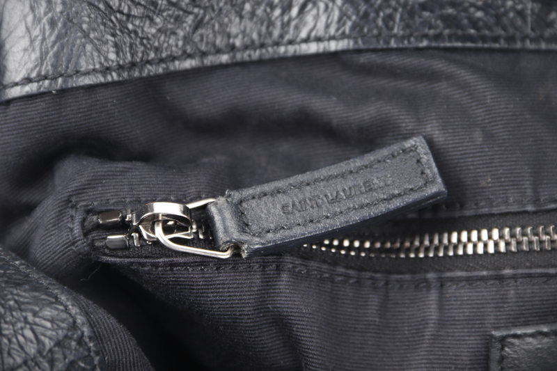 YVES SAINT LAURENT (YSL) NIKI CRINKLED MEDIUM BLACK CALF LEATHER SILVER HARDWARE NO DUST COVER