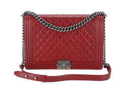 CHANEL LEBOY LARGE RED LAMBSKIN LEATHER RUTHENIUM HARDWARE (1837xxxx) WITH CARD AND DUST COVER