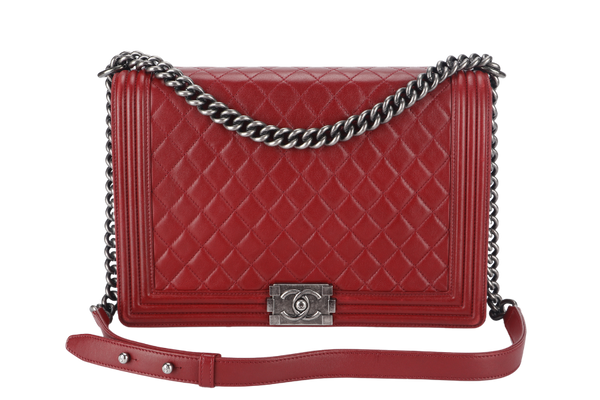 CHANEL LEBOY LARGE RED LAMBSKIN LEATHER RUTHENIUM HARDWARE (1837xxxx) WITH CARD AND DUST COVER