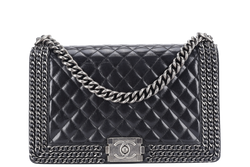 CHANEL LEBOY OLD MEDIUM BLACK LAMBSKIN RUTHENIUM HARDWARE (2057xxxx) WITH CARD AND DUST COVER