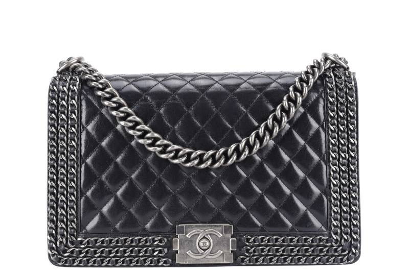 CHANEL LEBOY OLD MEDIUM BLACK LAMBSKIN RUTHENIUM HARDWARE (2057xxxx) WITH CARD AND DUST COVER