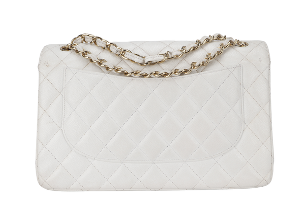 CHANEL JUMBO CLASSIC DOUBLE FLAP (1791xxxx) WHITE CAVIAR GOLD HARDWARE WITH CARD NO DUST COVER