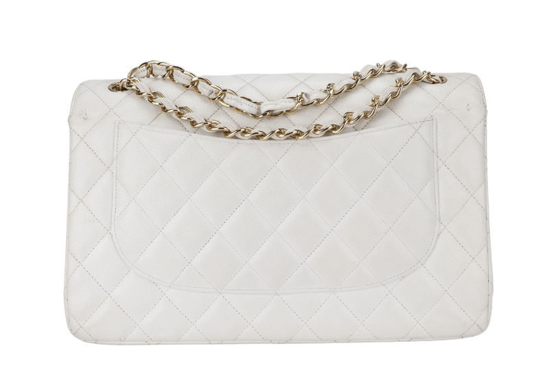 CHANEL JUMBO CLASSIC DOUBLE FLAP (1791xxxx) WHITE CAVIAR GOLD HARDWARE WITH CARD NO DUST COVER