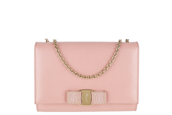 SALVATORE FERRAGAMO VARA CHAIN SHOULDER BAG PINK LEATHER GOLD HARDWARE NO DUST COVER