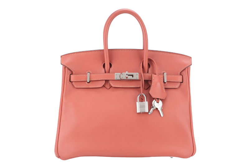 HERMES BIRKIN 25 ROSY PINK SWIFT LEATHER SILVER HARDWARE STAMP L (YEAR 2008) WITH LOCK, KEYS, NO DUST COVER