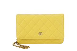 CHANEL CLASSIC WALLET ON CHAIN MICROCHIP (ETGCxxxx) YELLOW CAVIAR LEATHER SILVER HARDWARE WITH DUST COVER AND BOX